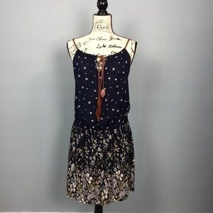 SANTORY Mini Boho Floral Faux Leather Strap Dress